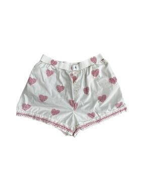 Anthropologie Heart Print Shorts Womens Medium White Red Elastic Waist
